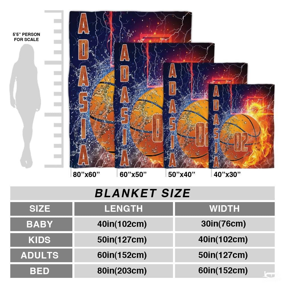 Personalized Basketball Fire and Water Splash Blanket with Name and Number