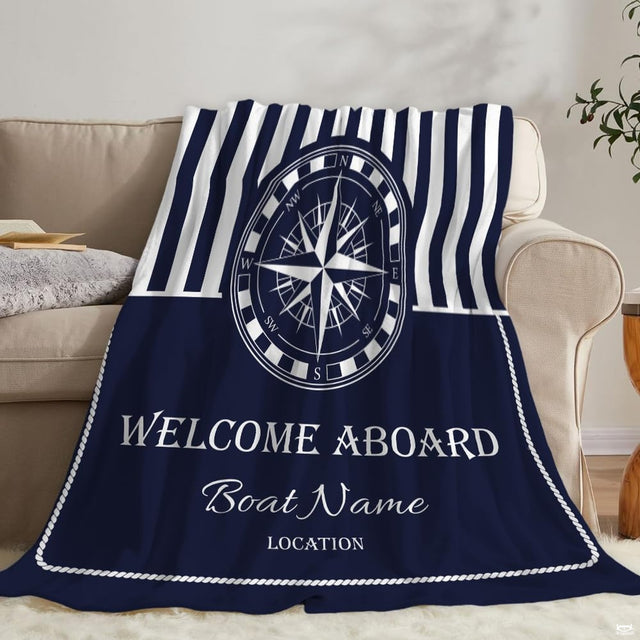 Nautical compass rose star emblem with navy and white stripes, view 2.