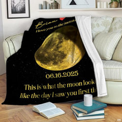 Personalized Moon Phase Blanket – Custom Couple Gift with Names, Date & “I Love You to the Moon and Back” Quote – Unique Anniversary, Wedding, or Valentine’s Throw Blanket
