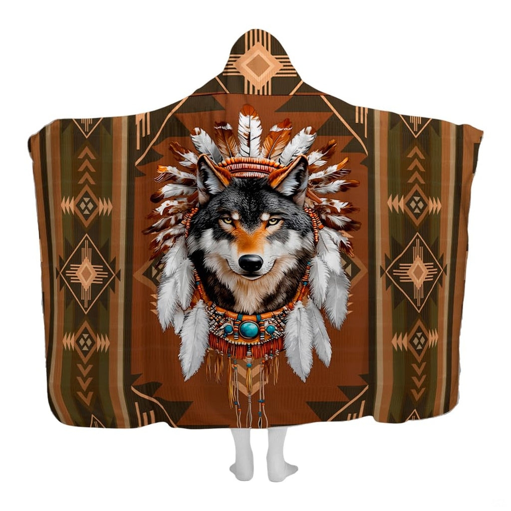 Southwestern wolf feathered headdress graphic blanket front display