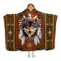 Southwestern wolf feathered headdress graphic blanket front display