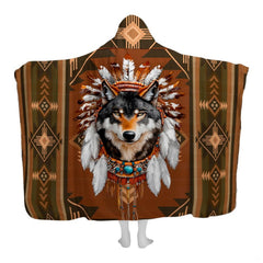 Southwestern wolf feathered headdress graphic blanket front display