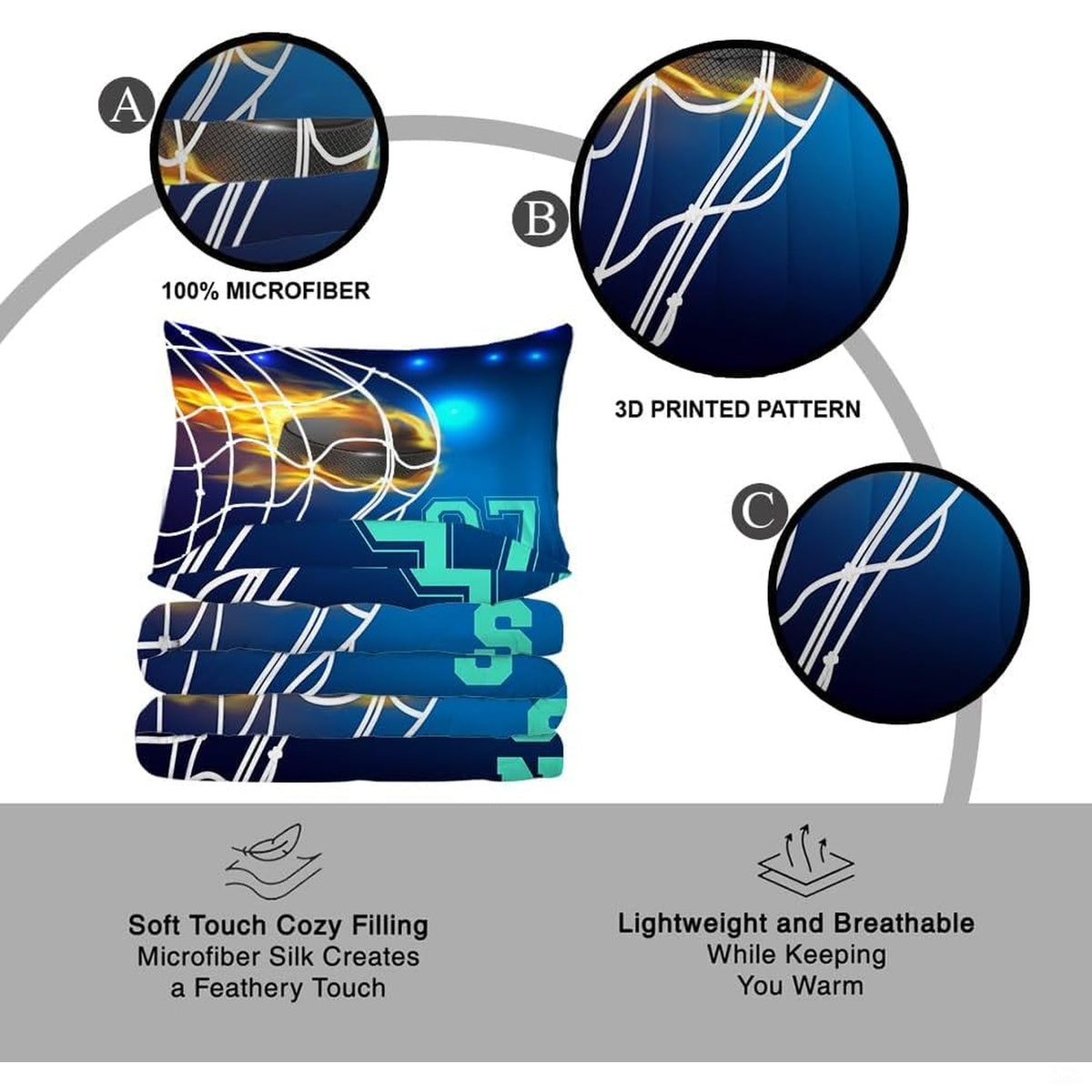Coordinated pillow sham displaying athletic fire and ice hockey graphics from the sports bedding set