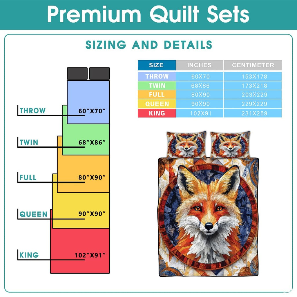 Fox Patchwork Pattern Quilt Set, Animal Quilt Set Patchwork Style, Premium Quilt Pattern Bedspread for Mom Daughter, Fox Bedding Quilt (Full/Throw/Queen/King/Twin Size)