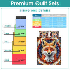 Fox Patchwork Pattern Quilt Set, Animal Quilt Set Patchwork Style, Premium Quilt Pattern Bedspread for Mom Daughter, Fox Bedding Quilt (Full/Throw/Queen/King/Twin Size)