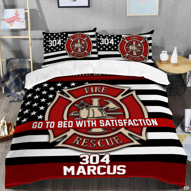 Emergency service emblem artwork in red, cream, black, and white over bold flag graphics