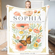 Custom Floral Butterfly Inspirational Blanket, Machine Wash - Design 8