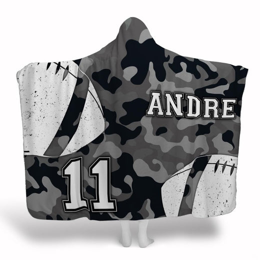 Grey urban camouflage pattern with corner football graphics and varsity typography, view 1.