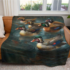 Detailed waterfowl wildlife painting motif on wood duck bedding featuring male and female ducks.