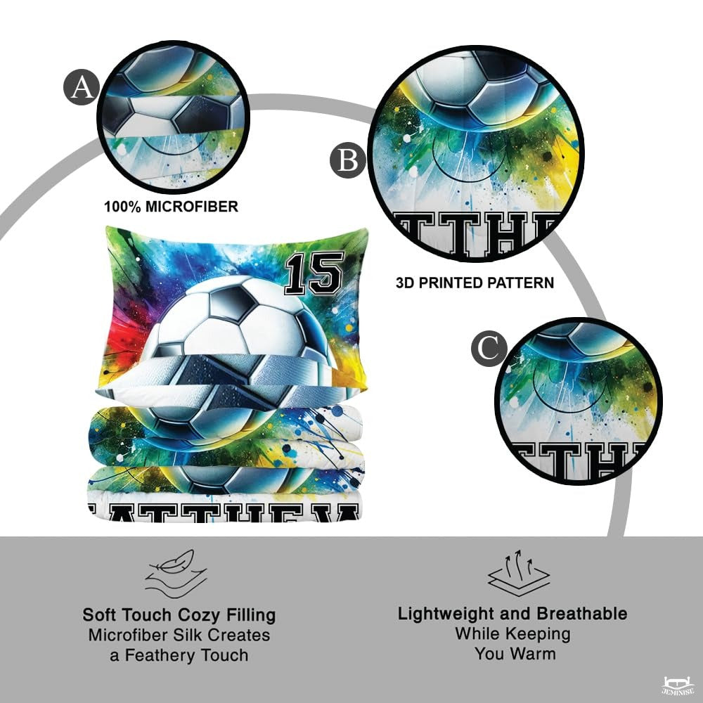 Custom Soccer Player Paint Splatter Comforter Set, Machine Washable