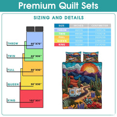 Personalized Colorful Desert RV Sunset Scene Quilt Sets