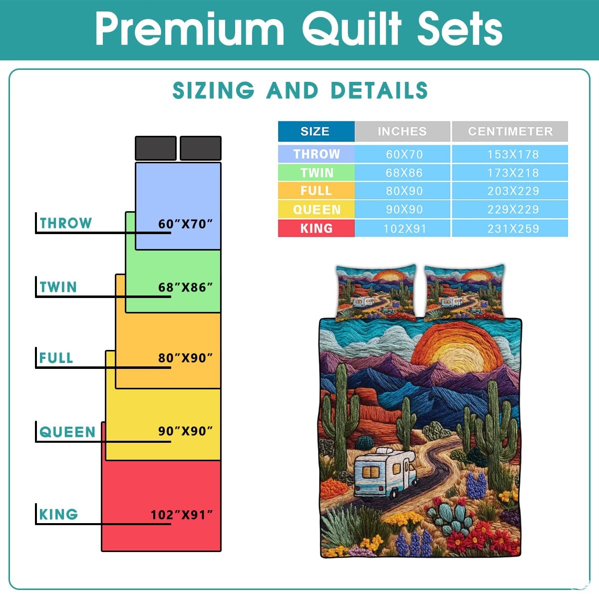 Personalized Colorful Desert RV Sunset Scene Quilt Sets
