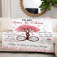 Delicate blooming tree illustration surrounded by floating hearts and graceful petals.