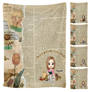 Personalized Vintage Reading Girl with Flowers Throw Blanket - Book