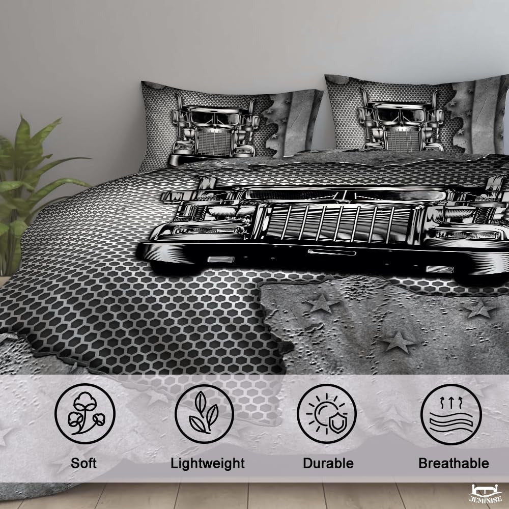 Custom Trucking Semi Truck on Metallic Mesh Background Comforter