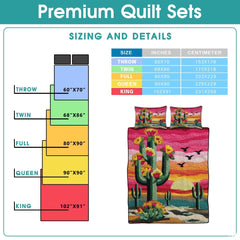 Personalized Desert Sunset Cactus Floral Quilt Set, Machine Washable