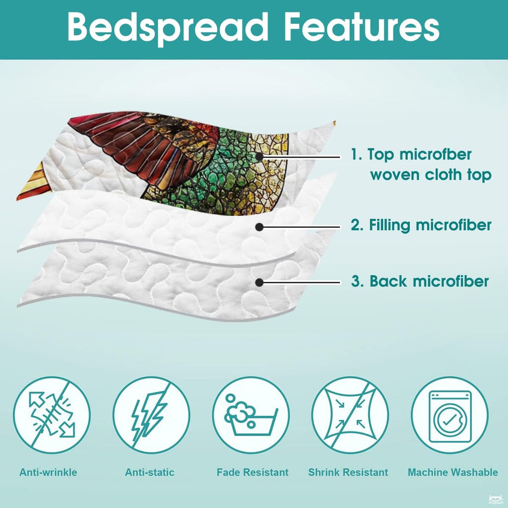 Diagram with cropped green and red hummingbird mosaic artwork