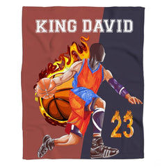 Custom flaming basketball player blanket flat view