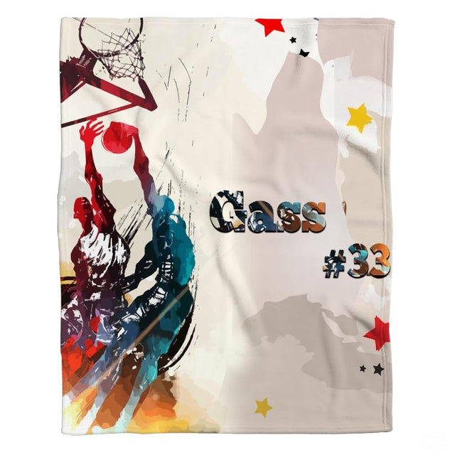 Personalized Watercolor Basketball Players Dunking Blanket