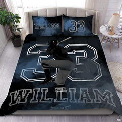 Personalized Dark Baseball Player Bedding Set Full Twin Queen King, Boys Twin Bedding Sports Baseball Players Bedspread Microfiber Ultra Soft Lightweight