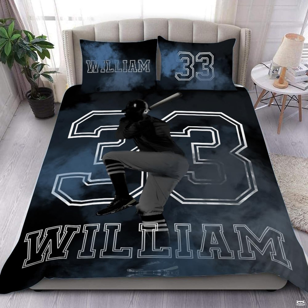 Personalized Dark Baseball Player Bedding Set Full Twin Queen King, Boys Twin Bedding Sports Baseball Players Bedspread Microfiber Ultra Soft Lightweight