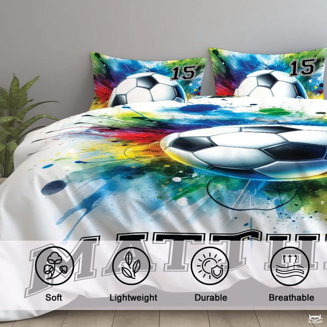 Custom Soccer Player Paint Splatter Comforter Set, Machine Washable