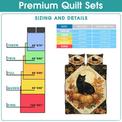 Folded presentation of autumn bedding set demonstrating sharp graphic print clarity and rich harvest color saturation.