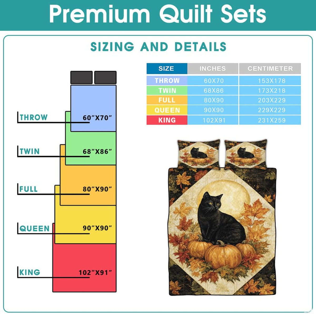 Folded presentation of autumn bedding set demonstrating sharp graphic print clarity and rich harvest color saturation.