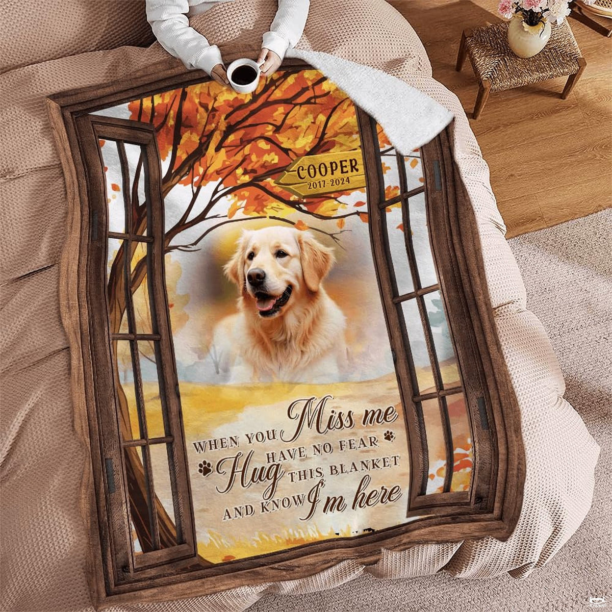Reading corner lifestyle scene displaying autumn dog memorial throw blanket styled near an armchair.