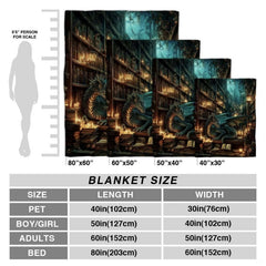 Overhead view of majestic dragon and thematic accent-bound tome illustrations printed on a mystical themed bedding set.