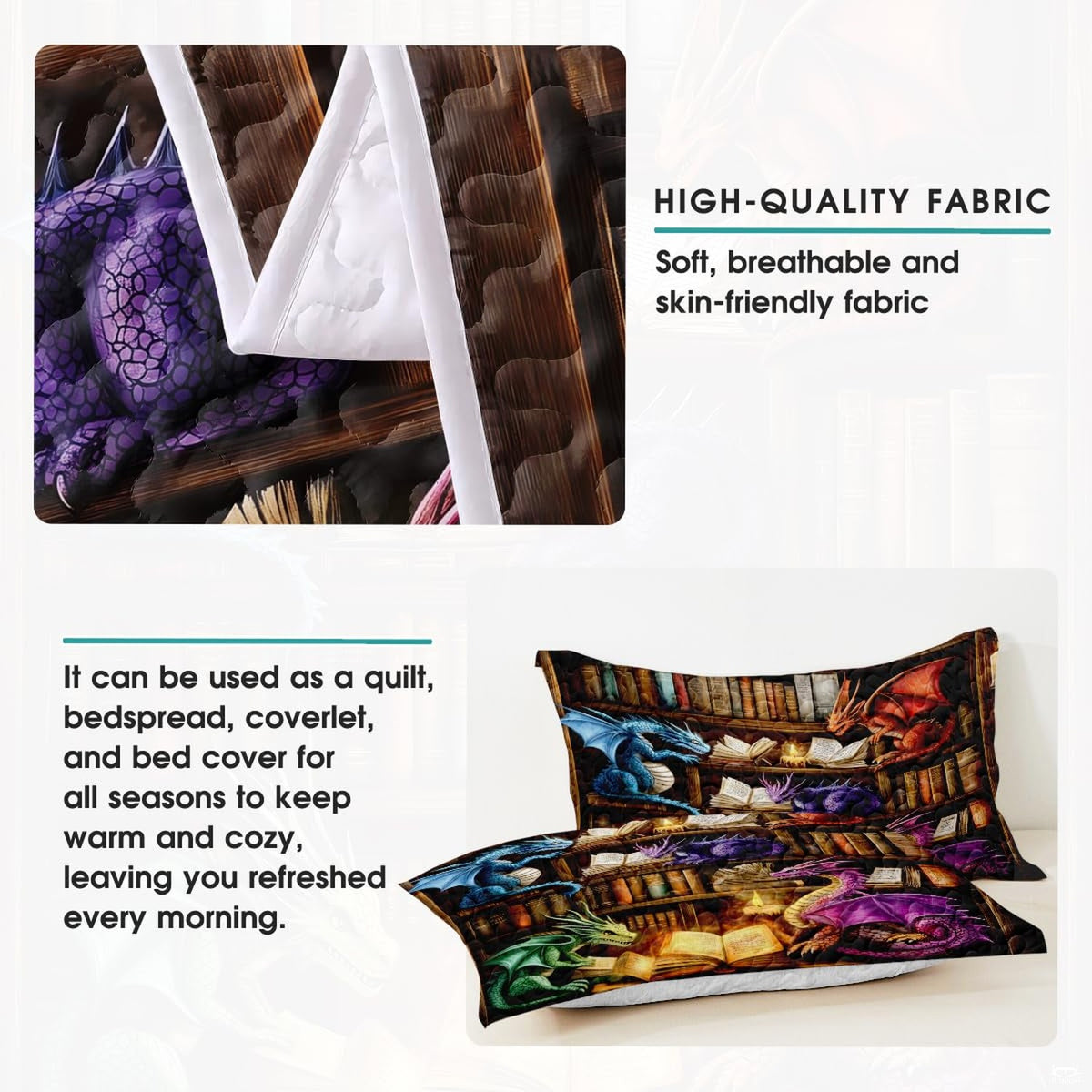 Dragon library bedding detail infographic