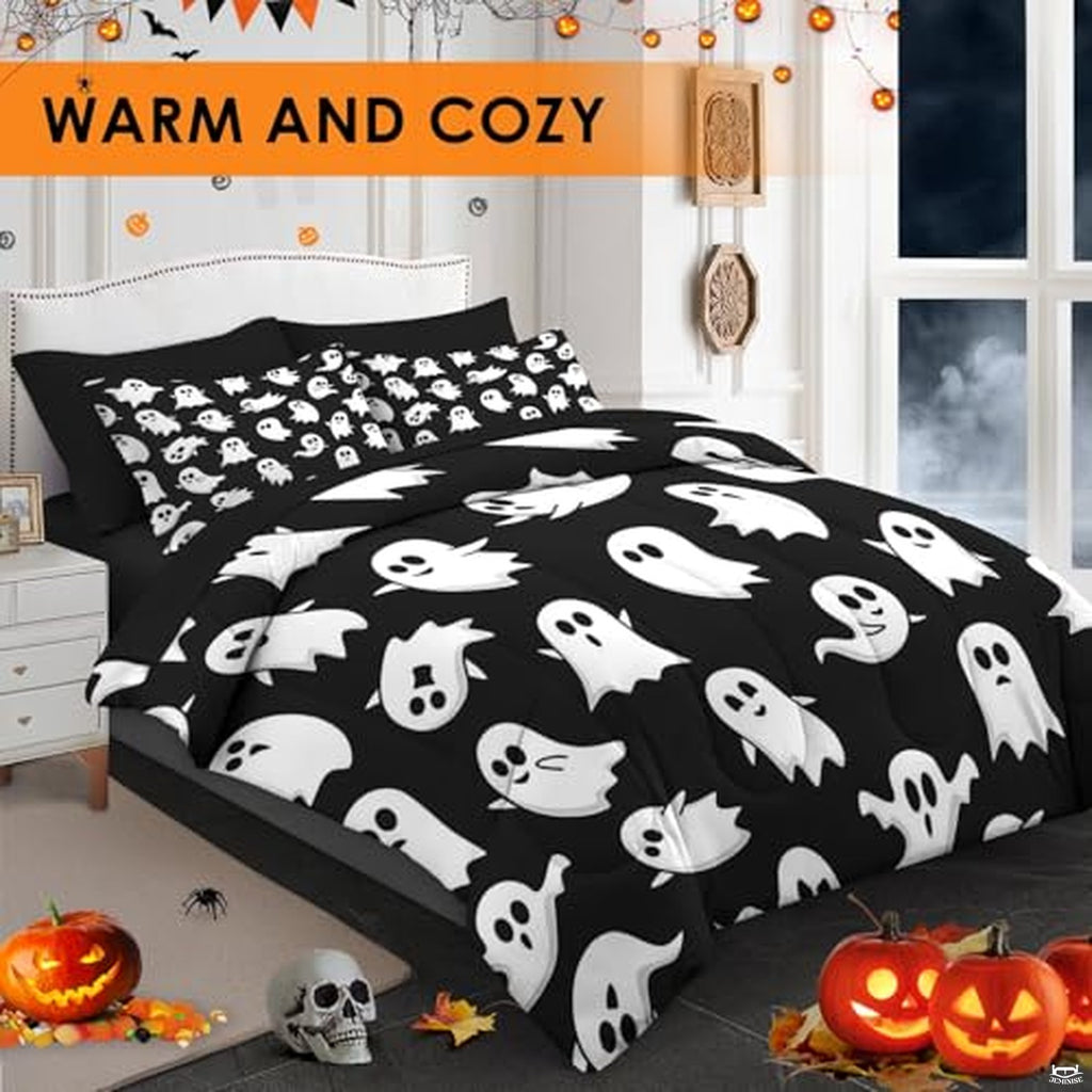Pamnest Twin Halloween Comforter Set with Sheets, 5 Pieces Cartoon Bedding