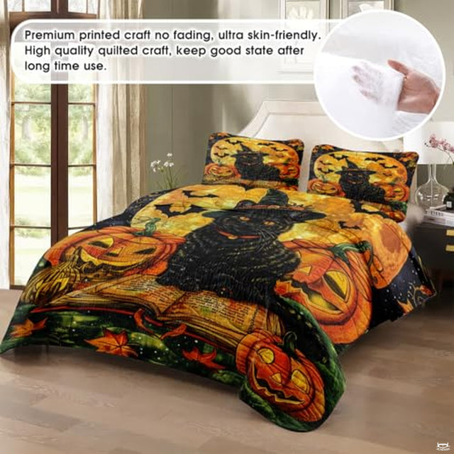 Halloween witch cat full moon pumpkin bedding - view 2