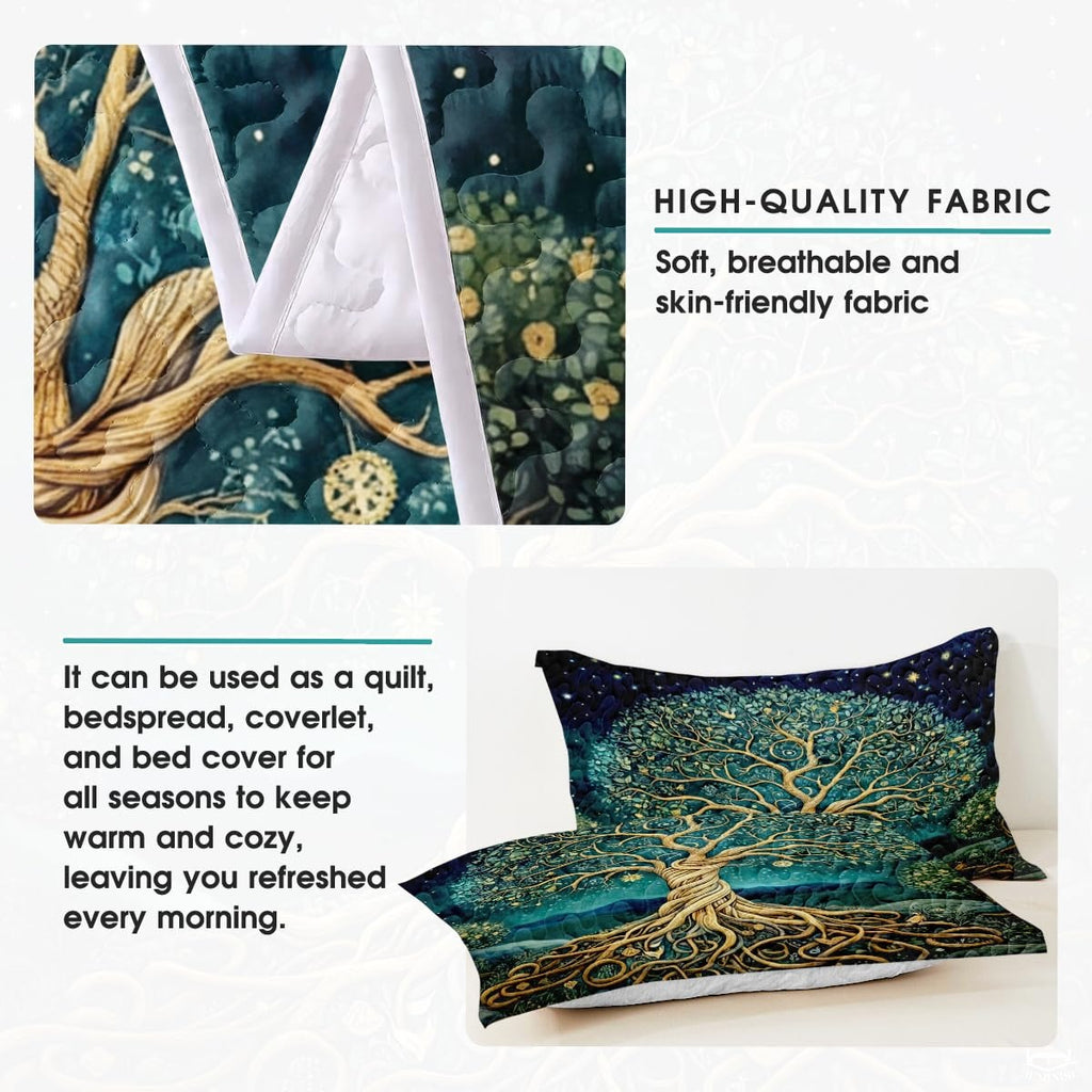 Fantasy Nature Tree of Life Quilt Set with Twisted Tree Trunk And Bedroom