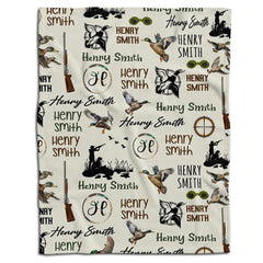 Mallard ducks and sporting shotguns over neutral beige backdrop.