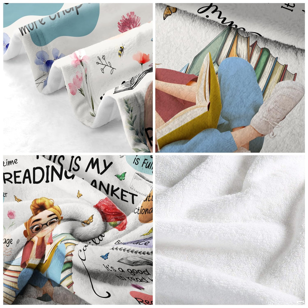 Feature diagram for the bookish sayings throw blanket showing rich print quality and durable construction.