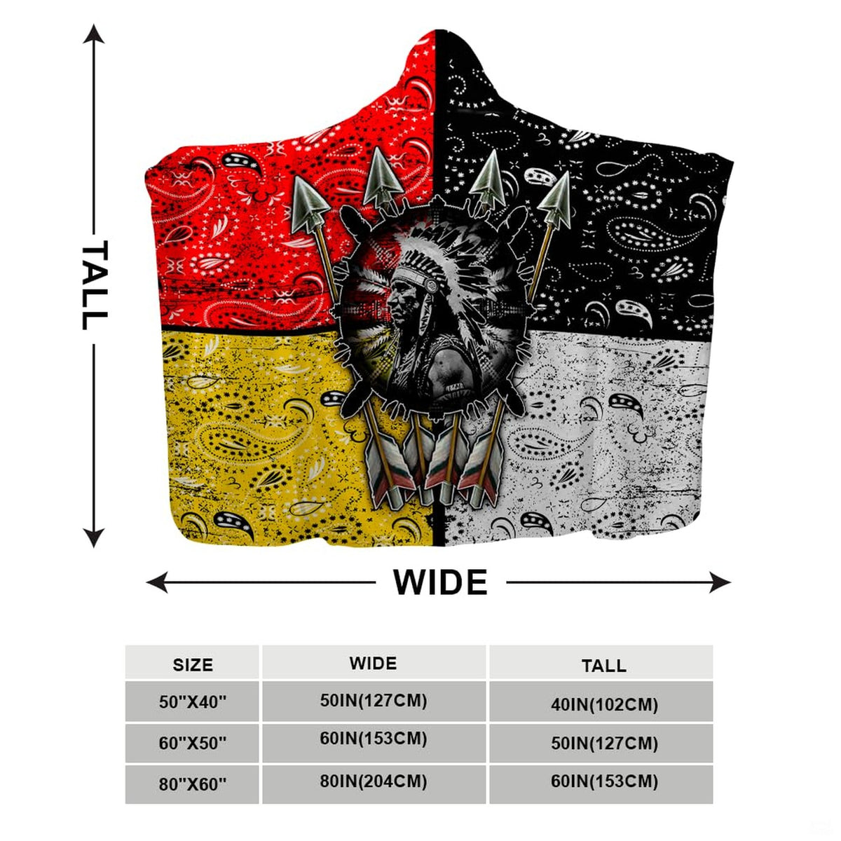 Native American chief warrior in war bonnet on four-quadrant bandana pattern, view 3.