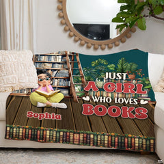 Character selection mockup for the reader girl throw blanket presenting personalized avatar options.