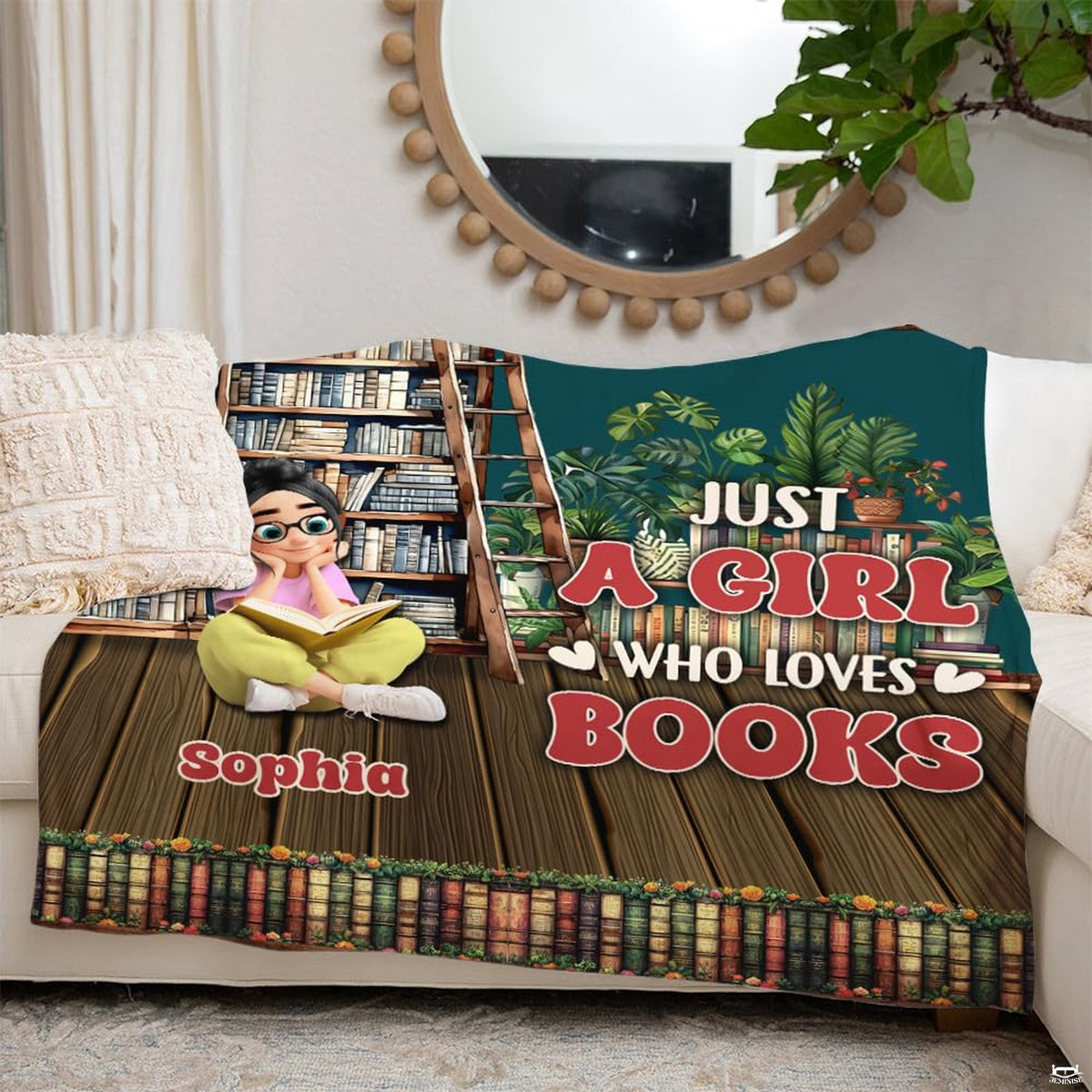 Character selection mockup for the reader girl throw blanket presenting personalized avatar options.