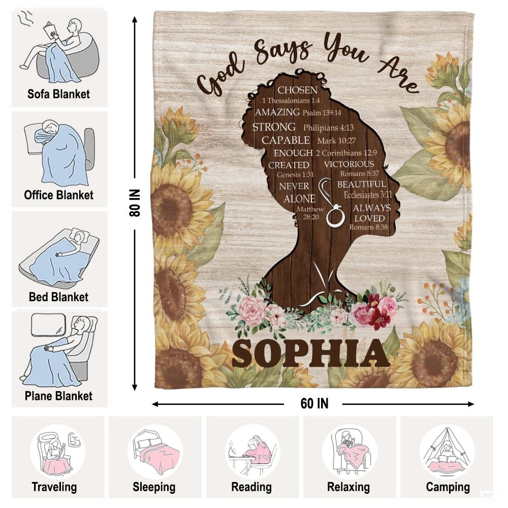 Personalized Sunflower God Says You Are Throw Blanket, Lightweight