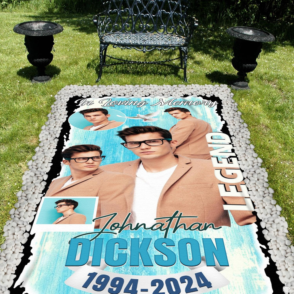 Before-and-after demonstration showing the smooth surface of the turquoise memorial tribute blanket.