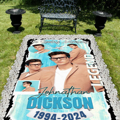 Before-and-after demonstration showing the smooth surface of the turquoise memorial tribute blanket.