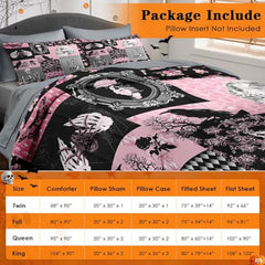 Pamnest Twin Halloween Comforter Set with Sheets, 5 Pieces Pink Bedding