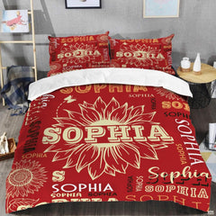 Close-up view of unicorn bedding highlighting ornate mythical creature silhouette and crimson rose wreath
