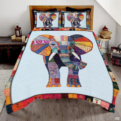 Elephant Patchwork Pattern Quilt Set, Animal Farmhouse Quilt Set Patchwork Style, Premium Quilt Pattern Bedspread, Elephant Bedding Quilt for Birthday Gift