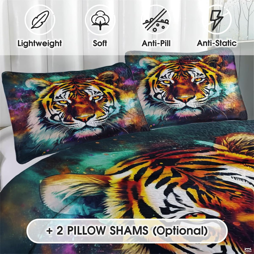 Close view of golden-eyed tiger with vivid abstract colors