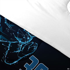 Matching pillow sham detail for constellation football bedding set displaying glowing player graphics
