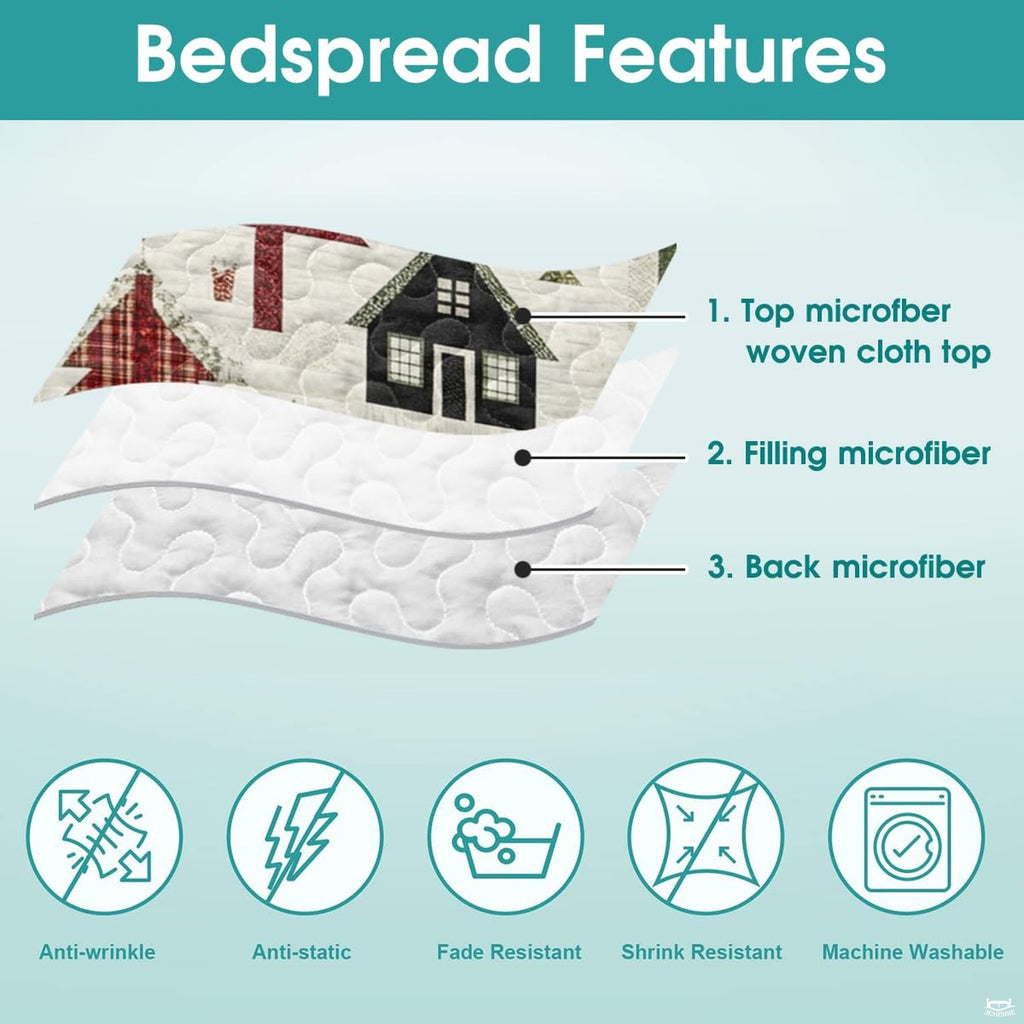 Side angle view of snowman holiday bedding styled with seasonal pine cones and holiday room decor