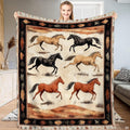 Running horses bedding set featuring galloping steeds and tribal geometric border accents.
