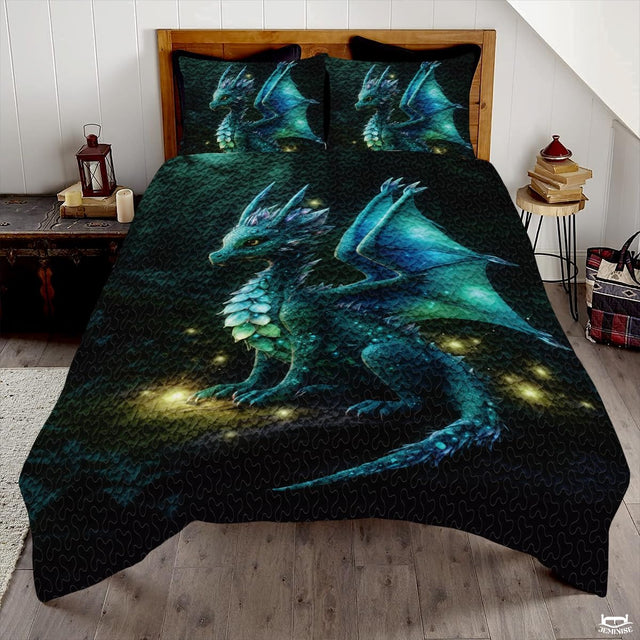 Fantasy Mythical Dragon Comforter Set with Winged Dragon And Bedroom Setting